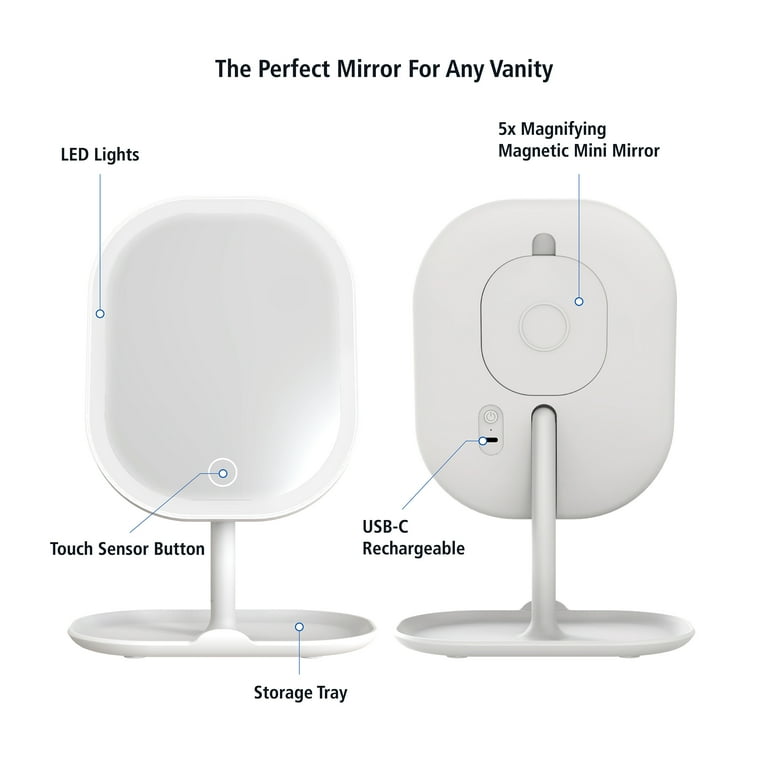 Mainstays LED Makeup Mirror Rechargeable Vanity Mirror with