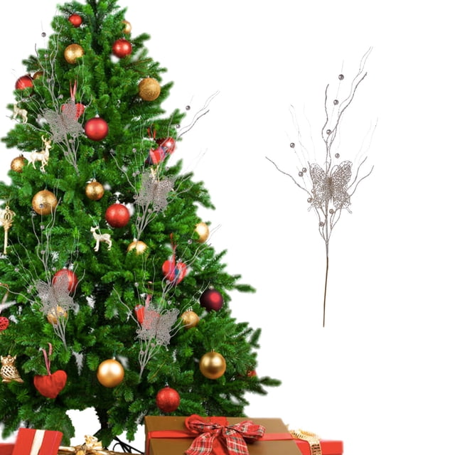 xihome Ramas navideñas brillantes de 81 cm con bayas y mariposas, juego de adornos de plstico para fiestas y decoracin navideña del hogar.