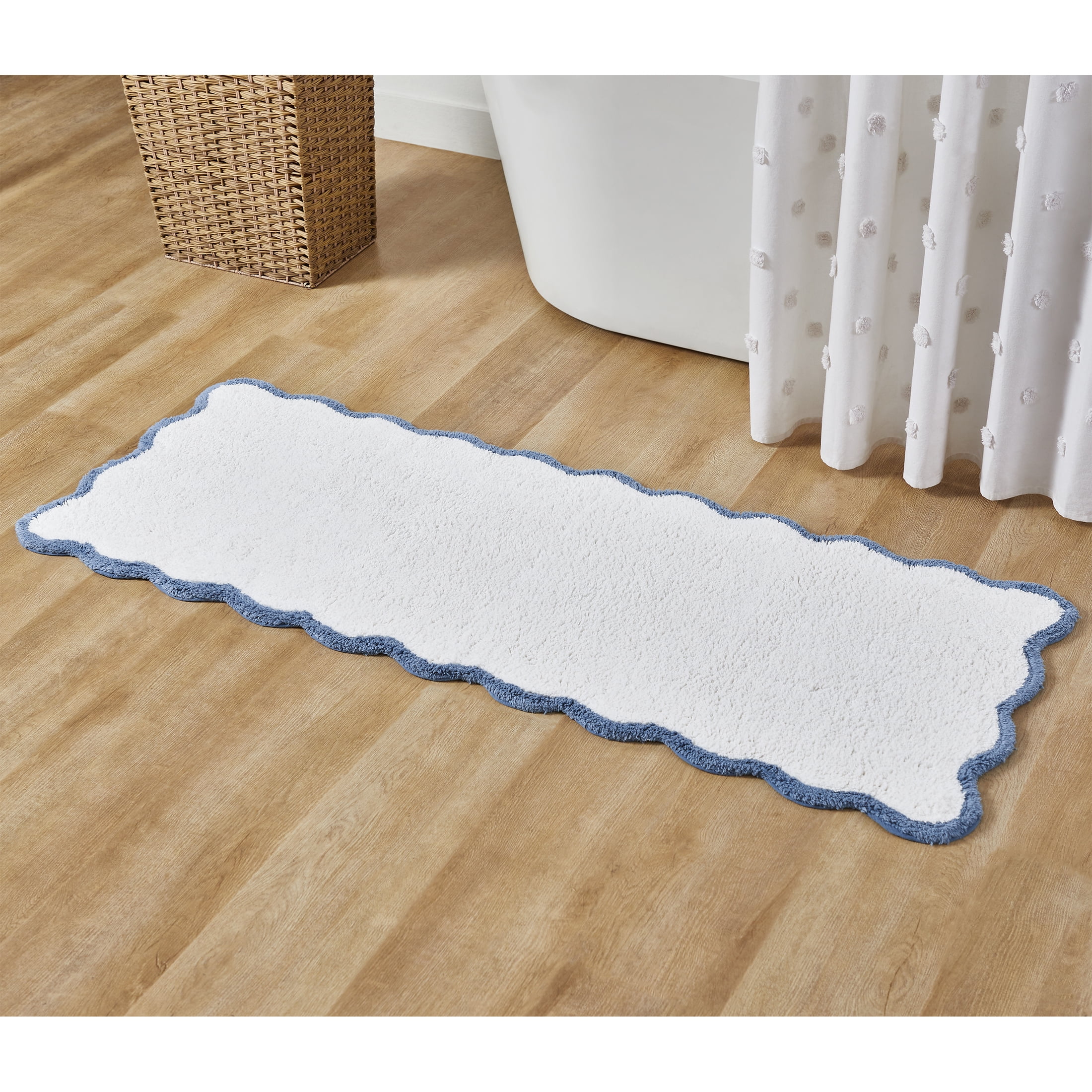 My Texas House Whitney Blue Scallop Cotton Bath Rug Runner, 24" x 60"