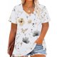 thumbnail image 4 of Puntoco Liquidación de blusas cortas para mujer Camisa básica estampada de manga corta con cuello en V y talla grande para mujer, 4 of 5