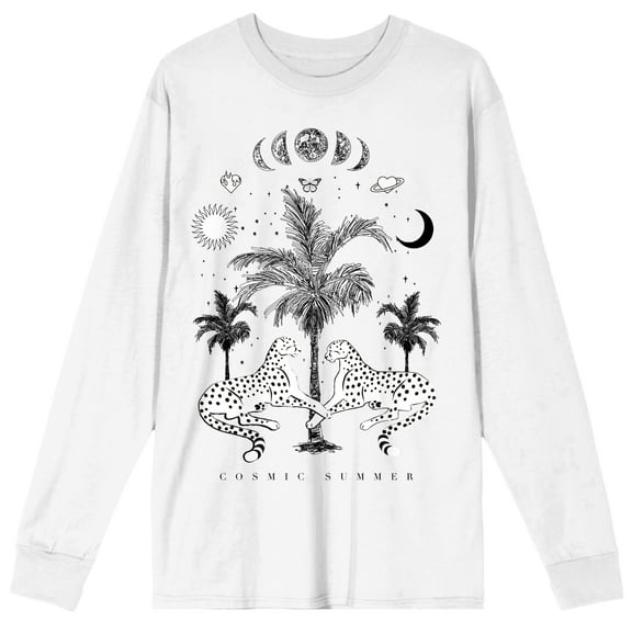 Cosmic Summer Crew Neck Long Sleeve White Adult Tee-Medium