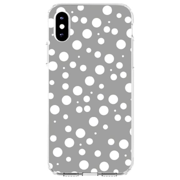 DistinctInk Clear Shockproof Hybrid Case for iPhone X / XS (5.8" Screen) - TPU Bumper, Acrylic Back, Tempered Glass Screen Protector - Grey White Bubbles Polka Dots - Polka Dot Pattern
