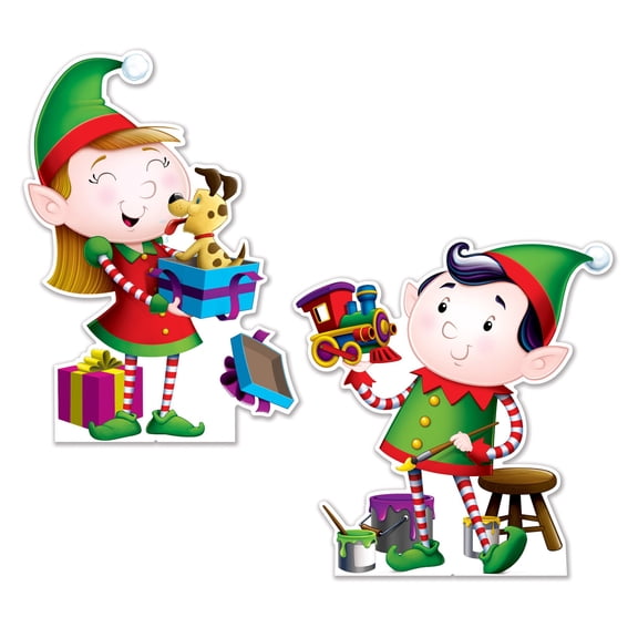 Beistle Elves Christmas Stand Up Decoration - 34.25" - Multicolor - Pack of 4