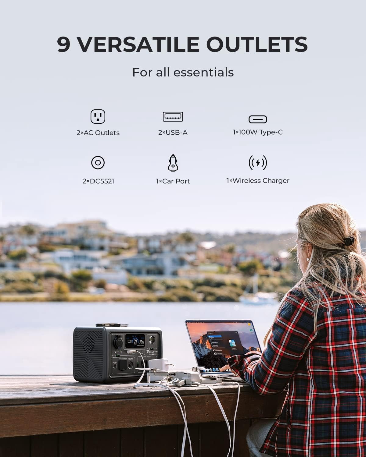 BLUETTI EB3A Solar Generator, 268Wh Portable Power Station with 100W Solar Panel (Ships Separately), 2x600W AC Outlets (1200W Surge), LFP Battery for Camping, Trips, and Power Outages
