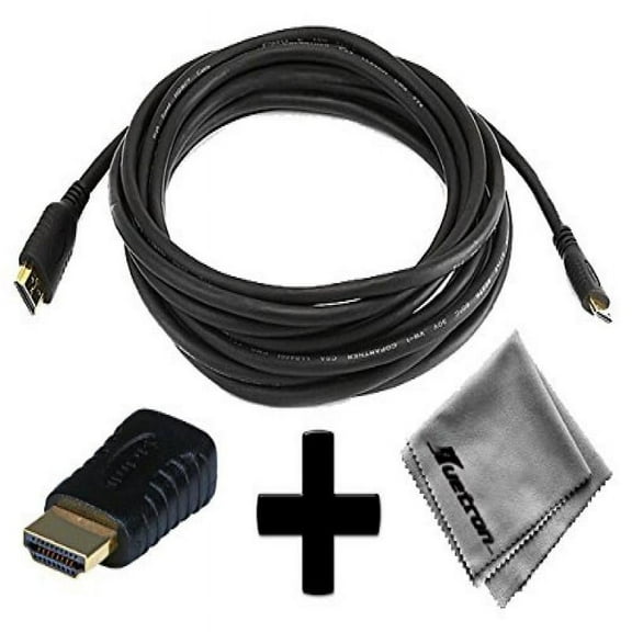 Sony Handycam HDR-CX260V Compatible 15ft HDMI to HDMI Mini Connector Cable Cord PLUS HDMI Male to HDMI Mini Female Adapter with Huetron Microfiber Cleaning Cloth