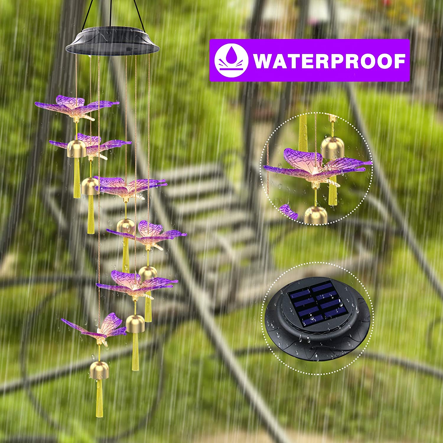 QiShi Solar Butterfly Wind Chimes with LED Lights photo 2