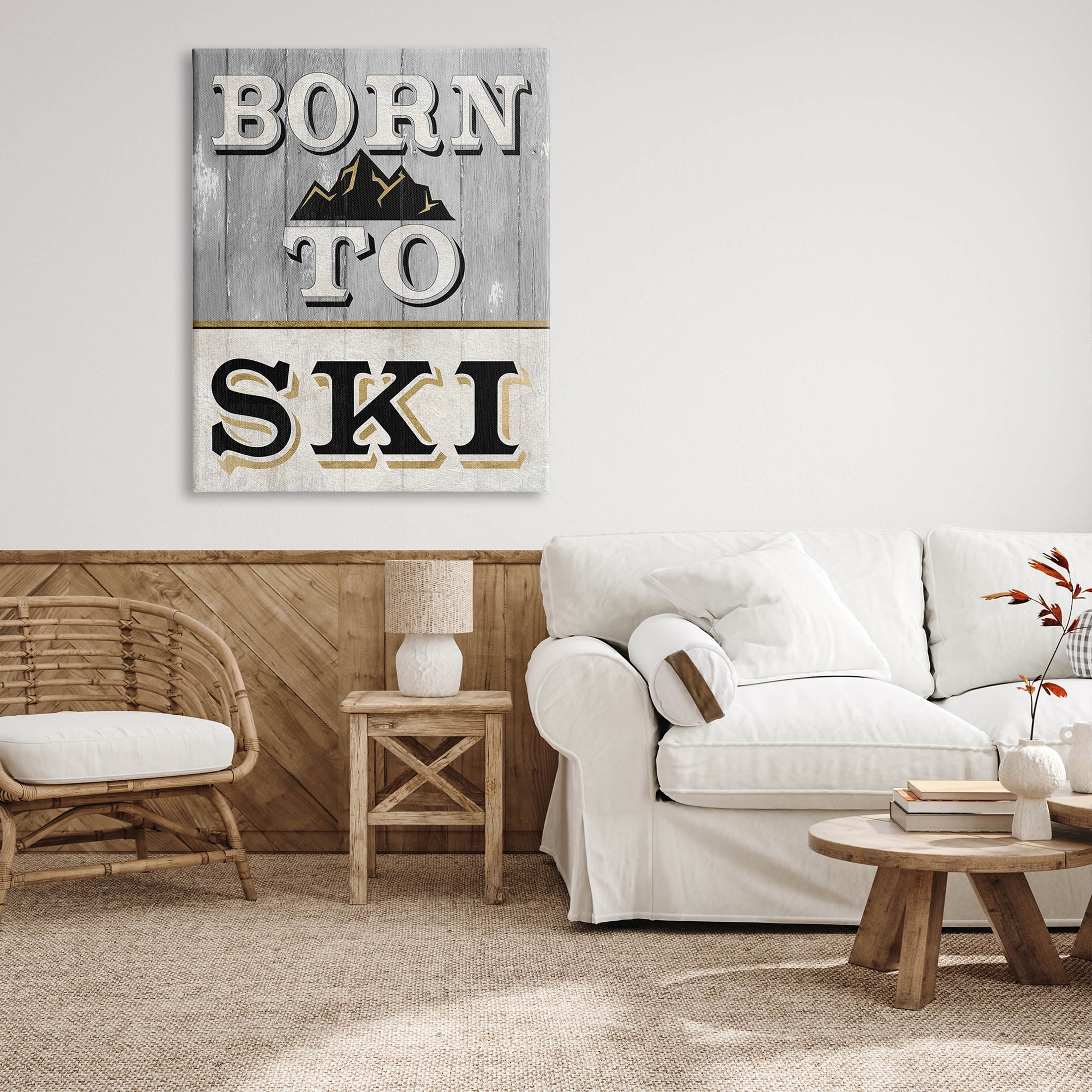 Stupell Industries Born To Ski Mountain Sign Graphic Art Gallery Wrapped Canvas Print Wall Art, Design by Livi Finn