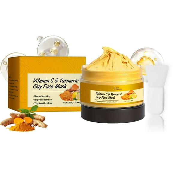 HHBEAUTY Vitamin C Face Mask with Clay and Turmeric for Dark Spots, Dull Skin, Skincare Facial Mask for Controlling Oil and Refining Pores