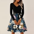 thumbnail image 2 of Christmas Dresses for Women Ladies' Christmas Printed Casual And Fashionable V-neck Long Sleeved Dress for Holiday Festive,Dark Blue,3XL, 2 of 7