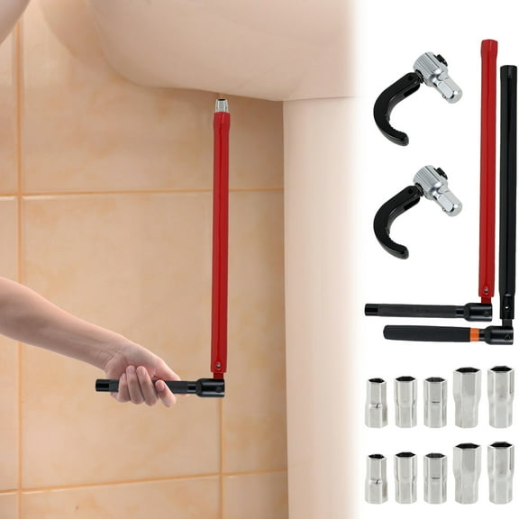 Threns Faucet Wrench Carbon Steel Plumber Socket Wrench with 5 Sockets and 1 Chuck Tap Back Nut Wrench