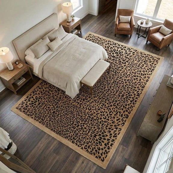 [Room Decor Rug]Luxury Leopard Print Rug, Animal Pattern Area Rug, Modern Stat