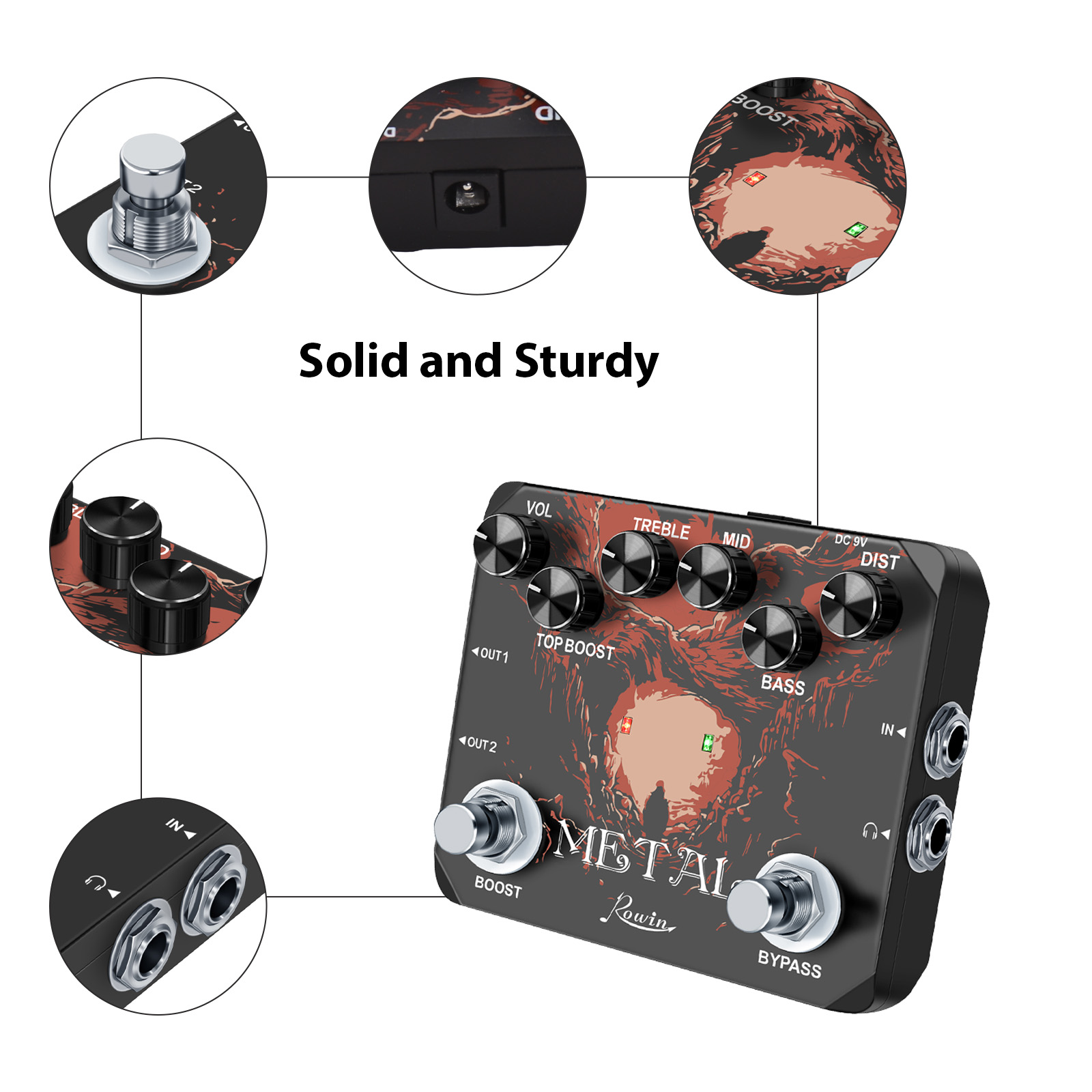 Effect maker,Maker Sound 80s/90s Metal Pedal Metal 9v Metal Output Pedal Metal Sound Pedal 9v