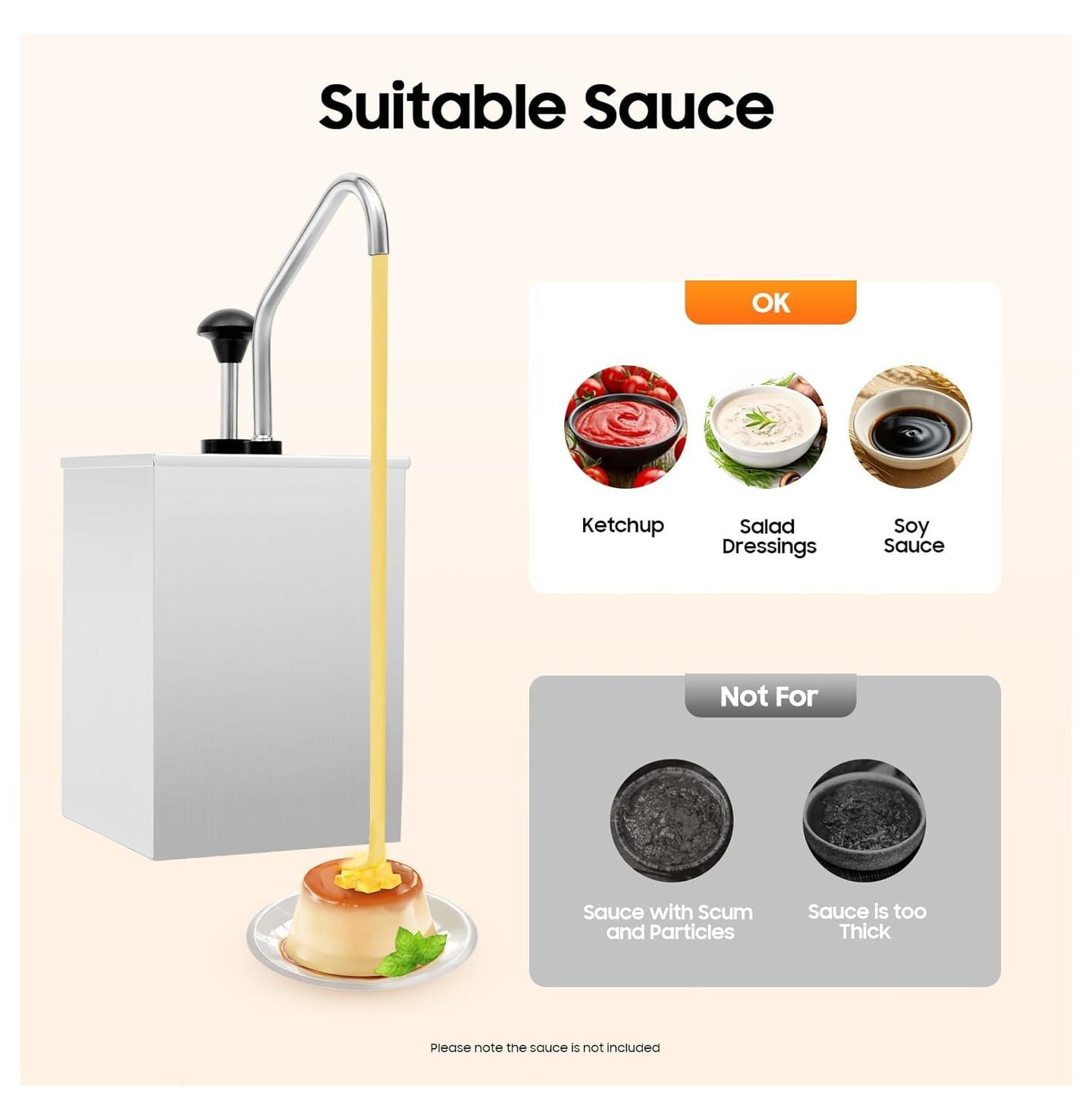 4.2Qt Sauce Dispenser Pump, 304 Stainless Steel Condiment Pump Station, Squeeze Condiment Dispenser for Ketchup Sauce Syrup Jam Salad Dressing for Home Kitchen Restaurant