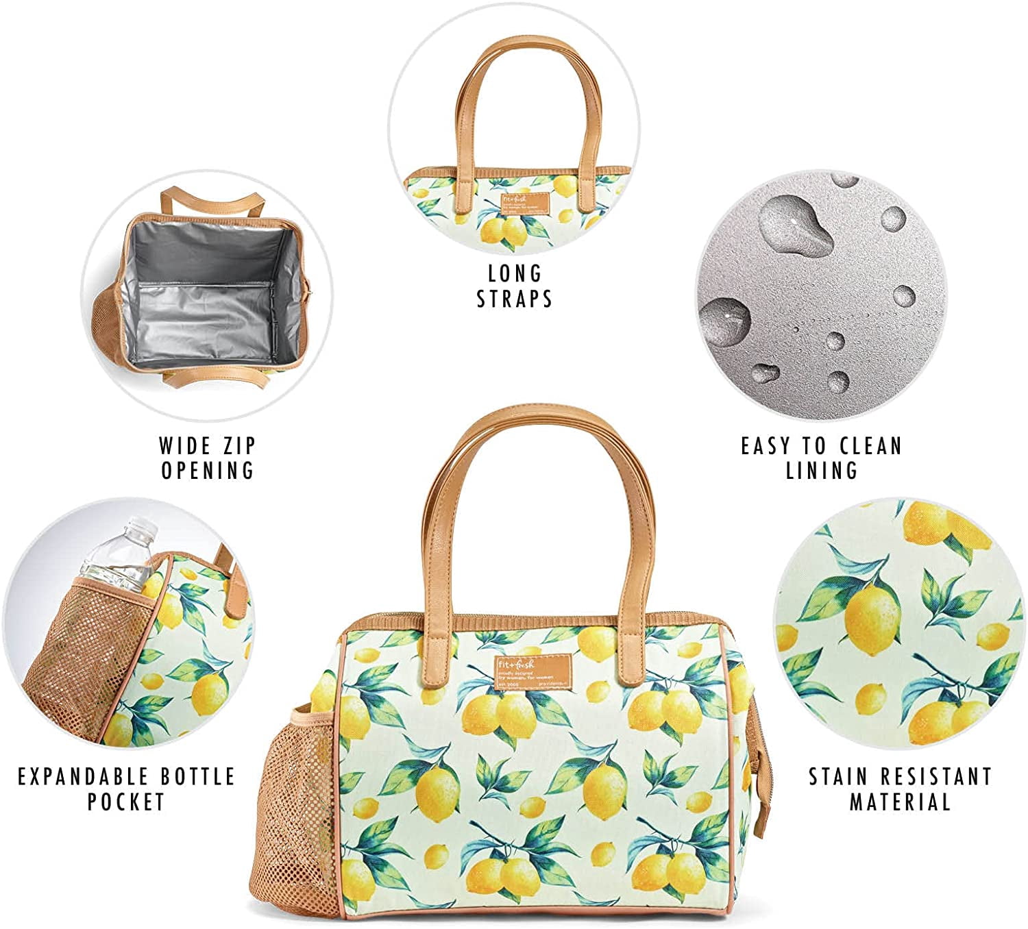 Fit + Fresh Cloverdale Adult Insulated Lunch Bag with Containers, Cute Lunch Bag For Women, Lemon
