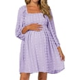 thumbnail image 5 of Women's Long Sleeve Maternity Dress Square Neck Swiss Dot Casual Loose Short Dresses, 5 of 6