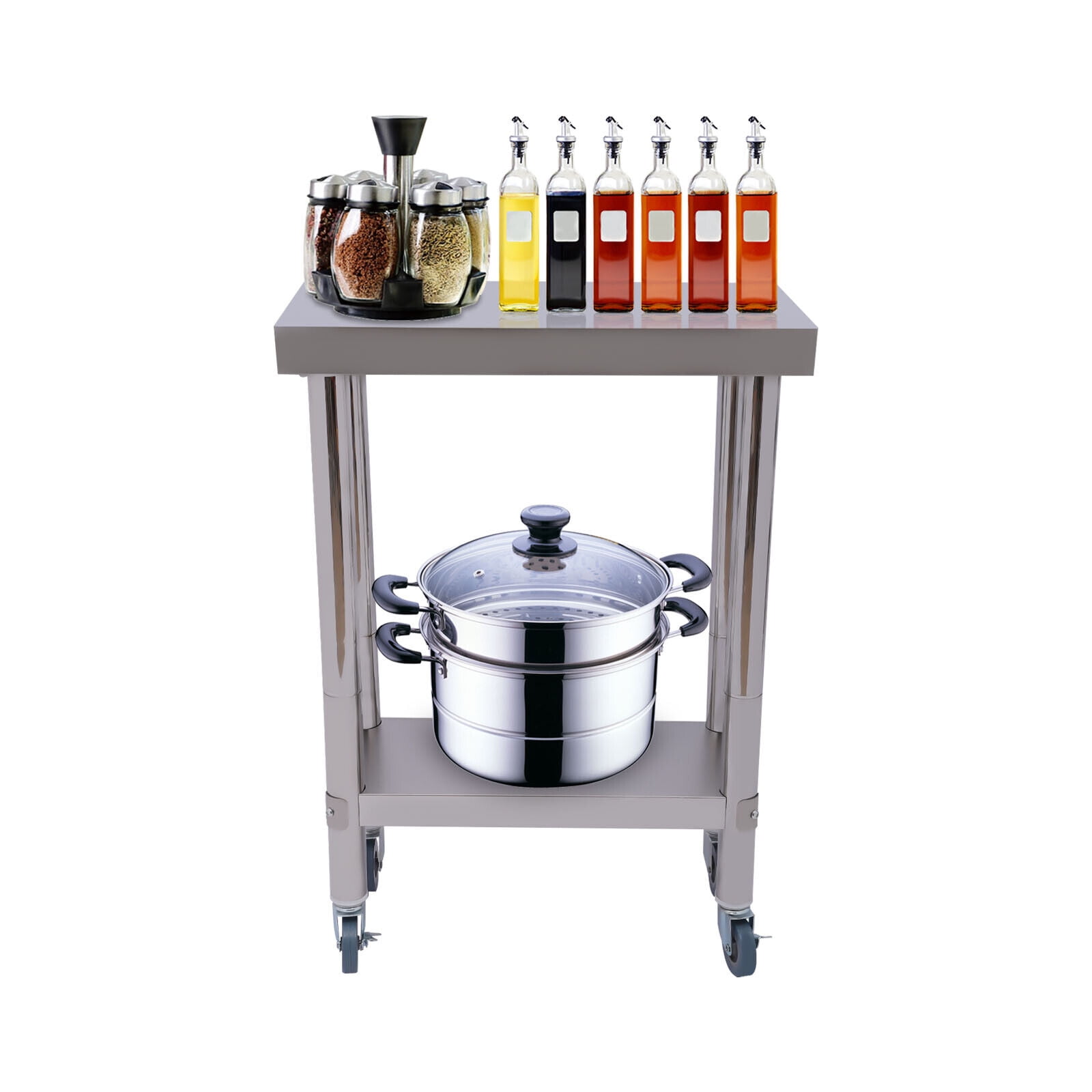 TFCFL Commercial Stainless Steel Work Table with Wheels+ Shelf Kitchen