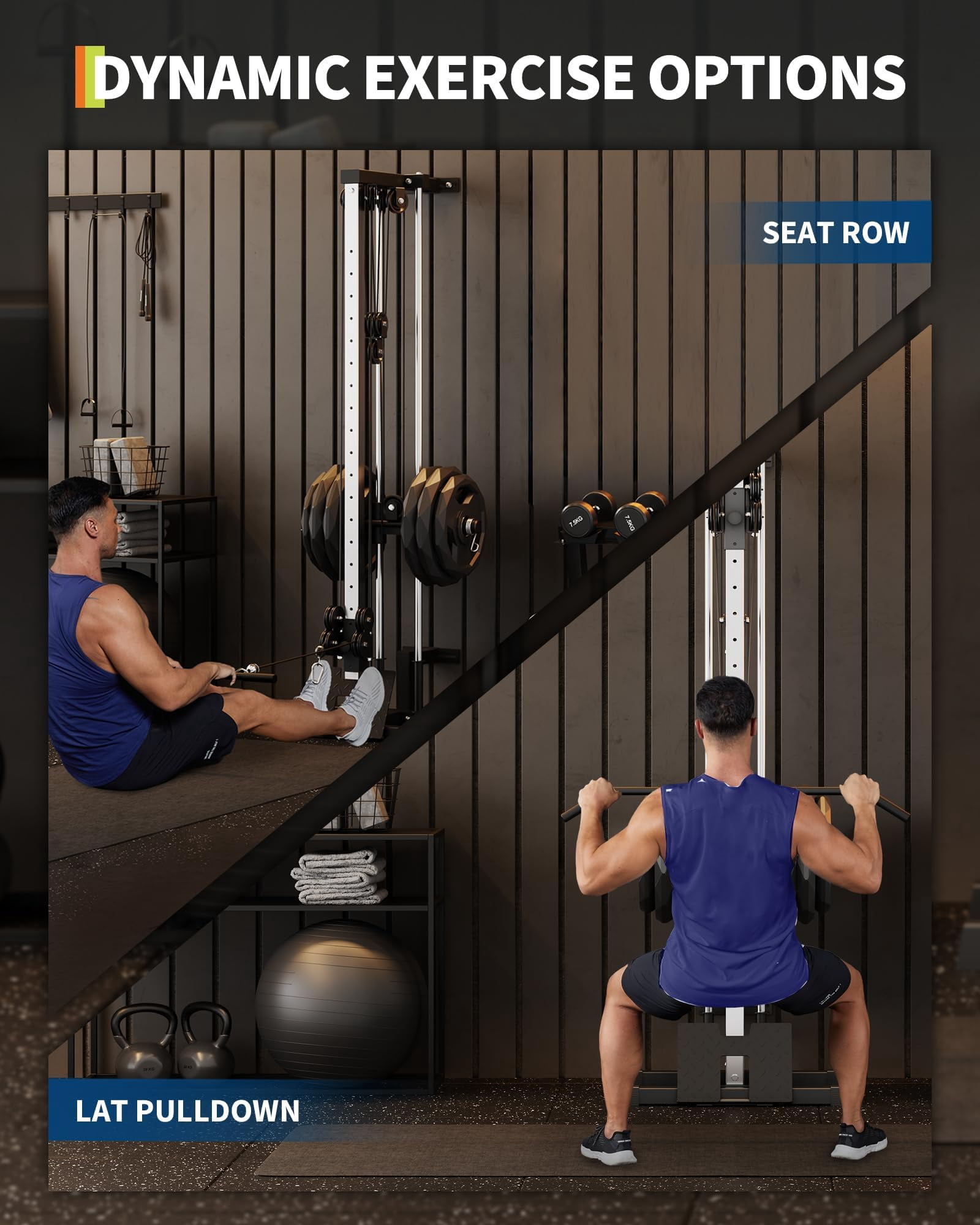 Danolapsi Wall Mount Cable Station,LAT Pulldown Machines with 19 Positions Dual Pulley System,Cable Crossover Machine with Adjustable Footplate, T-Bar and More Attachments, Workout Equipment Home Gym