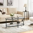 thumbnail image 2 of 42" Glass Coffee Table, Black Small Center Table with Storage Shelf for Living Room Small Space, Apartment,Black, 2 of 18