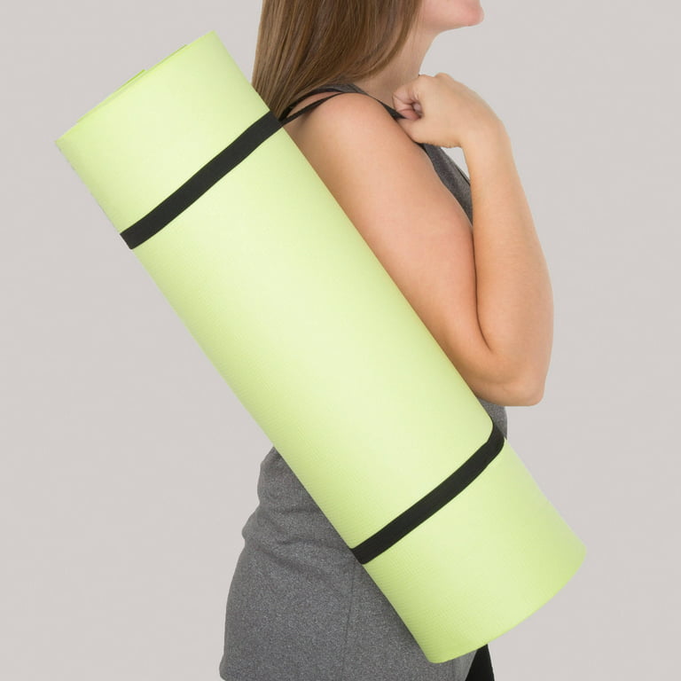 Wakeman Fitness 1/2 Extra Thick Yoga Mat, With Carrying Strap, Green 