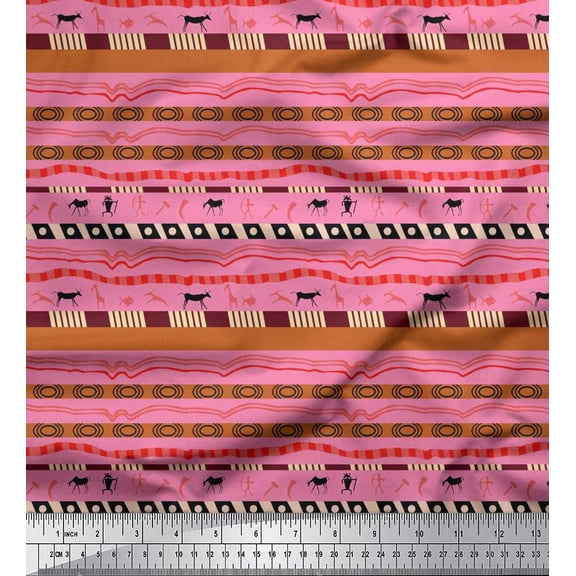 Soimoi Velvet Fabric Stripe,Animal & Human Tribal Printed Fabric 1 Yard 58 Inch Wide
