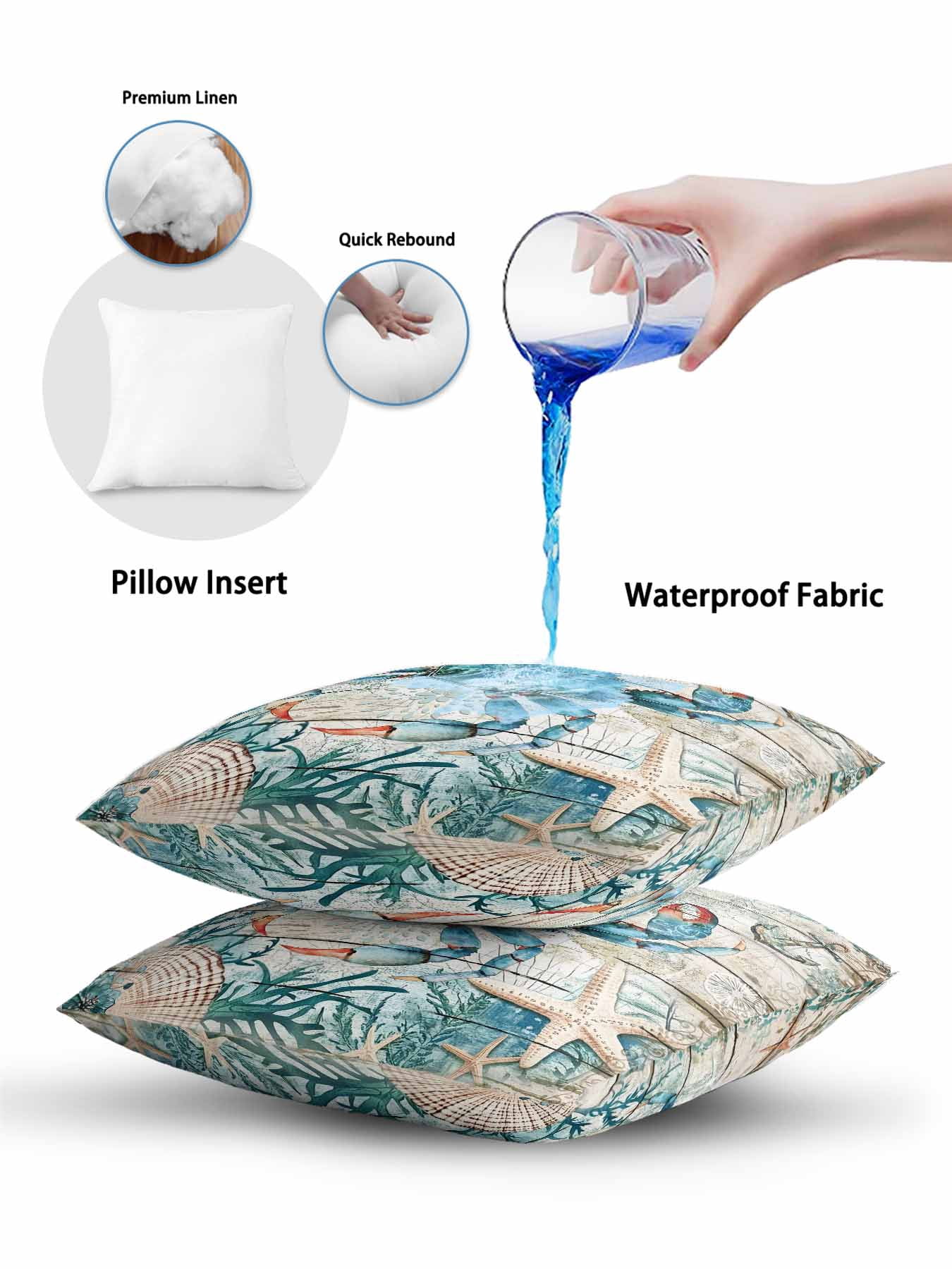 Outdoor Pillows Waterproof, Teal Crab Coastal Bedding Throw Pillows with Insert for Couch Sofa Bed, Summer Beach Nautical Starfish Retro 12x20 Inch Pillowcases Decorative Patio Pillow Set of 1