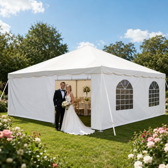 Party Tents Direct West Coast Frame Canopy Tent with Sidewalls, 20'x20' White