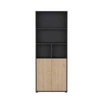 Tvilum Sign 6-Shelf Adjustable Home Office Bookcase with 2 Doors for Adults, Matte Grey/Jackson Hickory