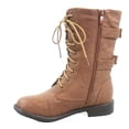 thumbnail image 2 of Pack-72 Women's Mid Calf Zipper Low Heel Combat Military Lace Up Boots Shoes, 2 of 2
