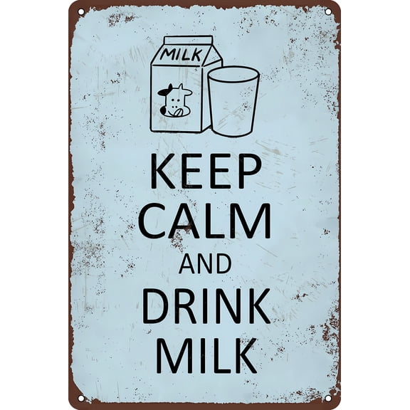 Keep Calm and Drink Milk Tin Sign - 8"x12", Vintage Metal Decor for Home, Farm, Bar, Coffee Shop, Club