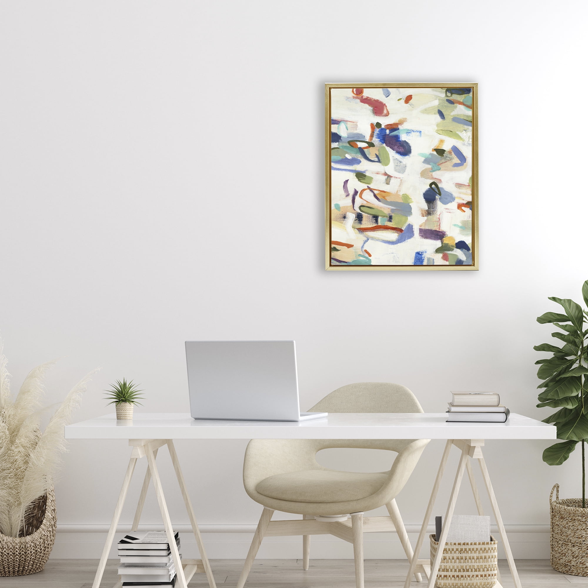 Stupell Industries Expressive Composition Brushstrokes Gold Framed Floater Canvas Wall Art, design by Lisa Ridgers