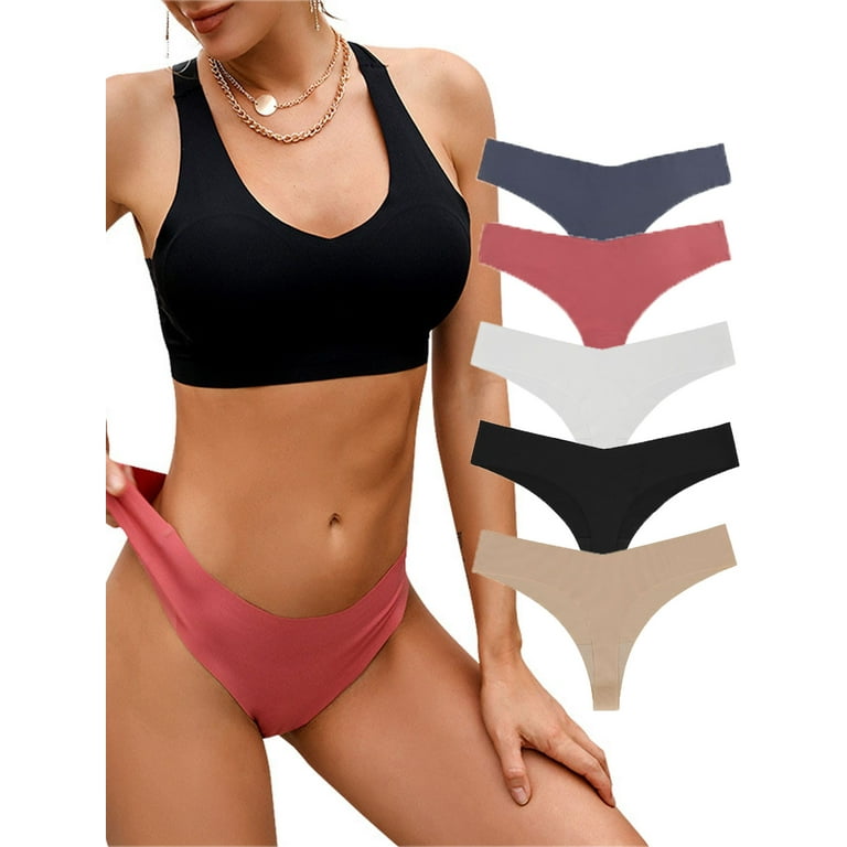 Spencer 5 Pack Women's Seamless Thongs No Show Panties Breathable Low Rise  Invisible Underwear S-XL