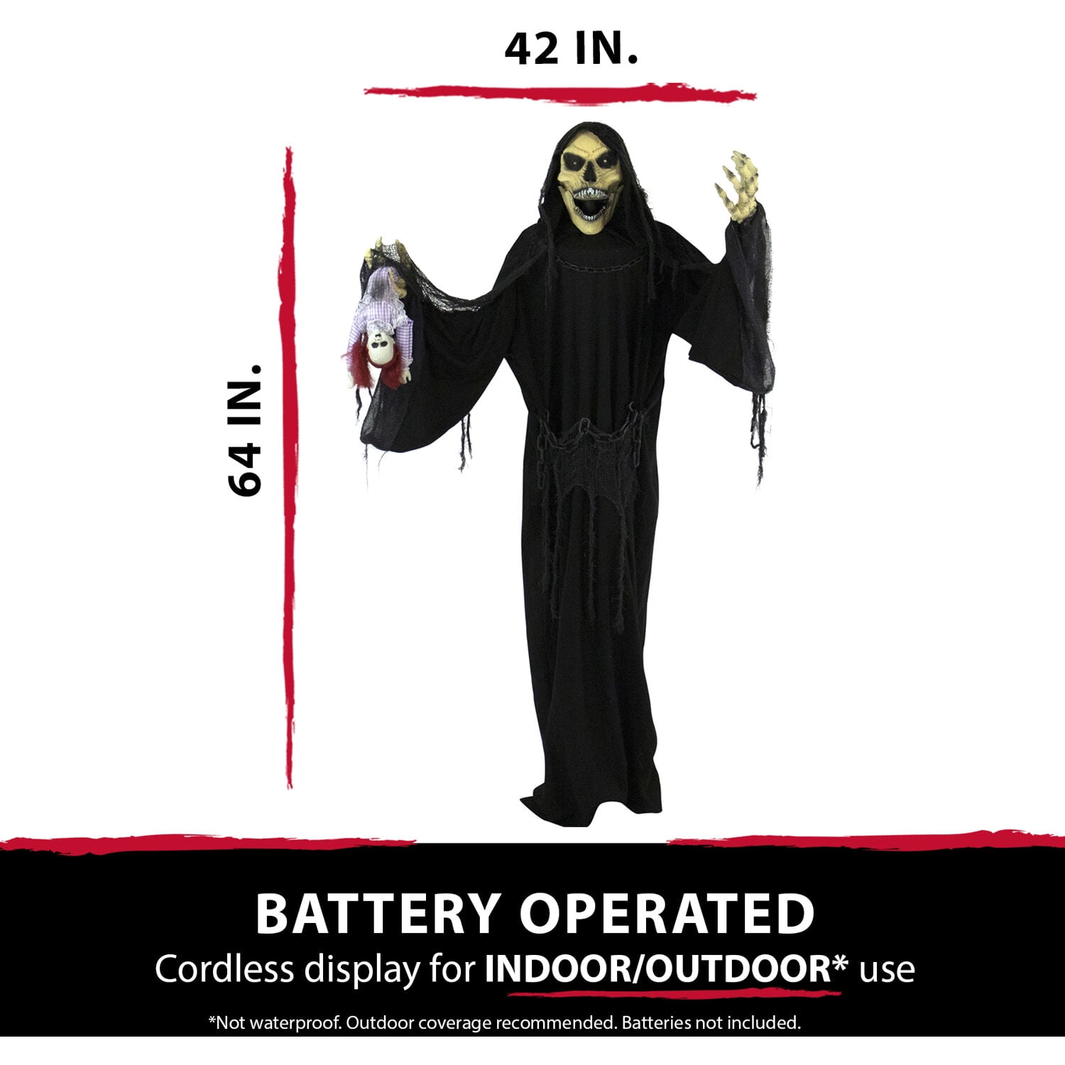 Haunted Hill Farm Life-Size 5.7 ft Animatronic Reaper, Indoor/Outdoor Halloween Decoration, Flashing Colorful Eyes, Poseable, Battery-Operated, HHRPR-6FLSA