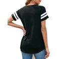 thumbnail image 4 of SAYFUT Short Sleeve T-Shirt for Womens Juniors Striped Print Round Neck Loose Casual Summer Tops Blouse Asymmetric Hem Tops, 4 of 7