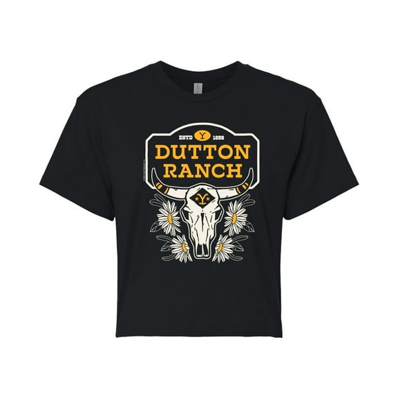 Yellowstone - Dutton Ranch Steer Skull Flower - Juniors Cropped Graphic T-Shirt