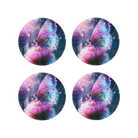 

Drink Coasters Set of 4 Shiny Butterfly Leather Coasters for Coffee Table Protector Heat Resistant Cute Coasters for Home Decor Housewarming Gifts Bar Kitchen 4 Inch Round Shape