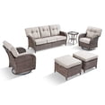 thumbnail image 3 of OPOHORO Outdoor 6 Pieces Conversation Set, Brown Wicker Sofa, with Swivel Chairs, Side Table and Ottomans, Patio Furniture Set with 5" Thick Cushion Ideal for Porch and Deck, Beige, 3 of 15
