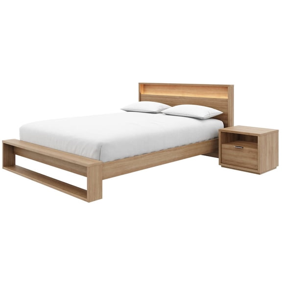 Nexera Gael 3 Piece Bedroom Set with Slatted Bedframe, Headboard with Integrated Light