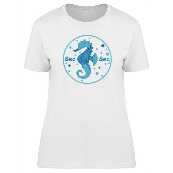 Seahorse And Bubbles Label T-Shirt Women -Image by Shutterstock, Female x-Large