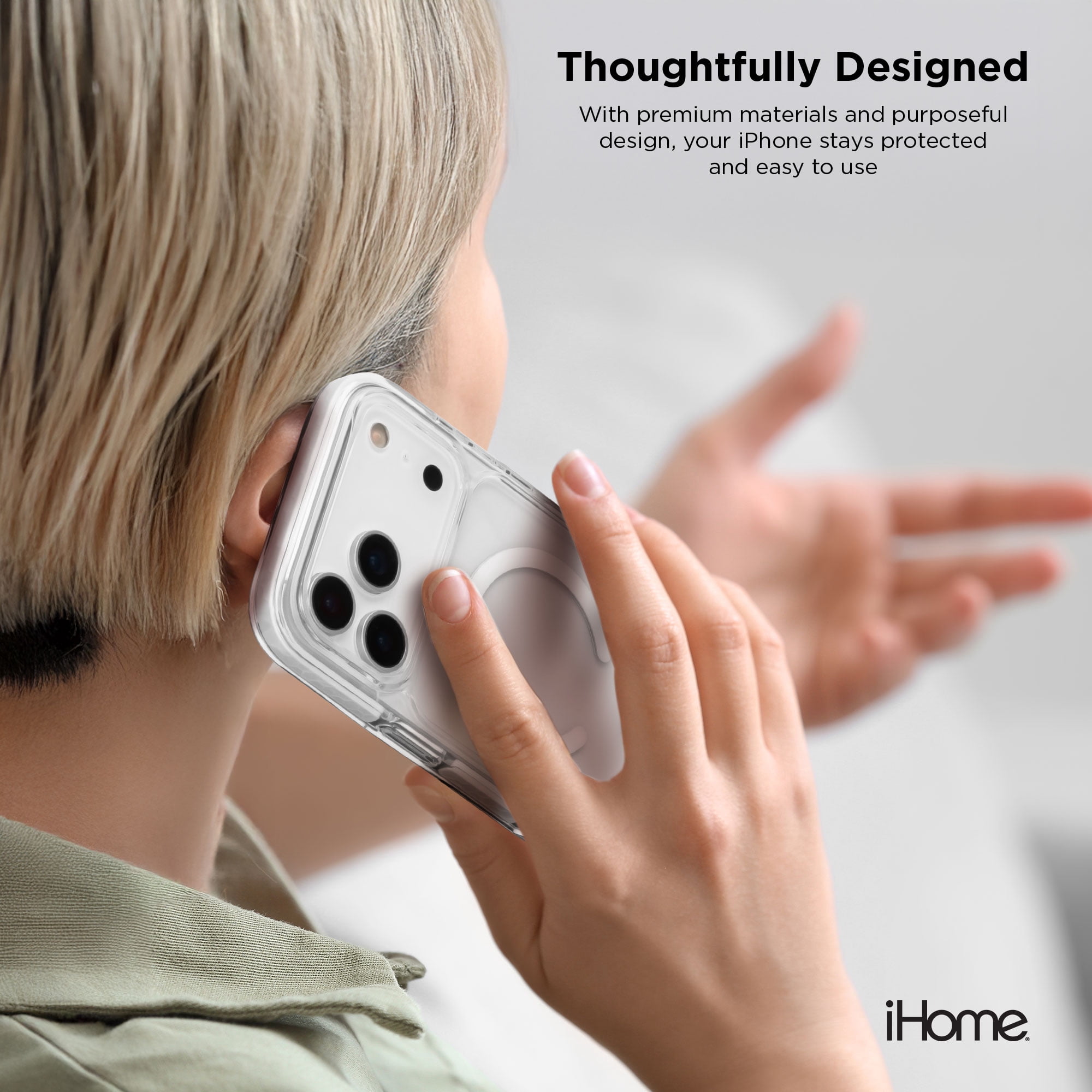 iHome Magnetic Velo Phone Case for iPhone 18 Pro/ 17 Pro- White/Clear