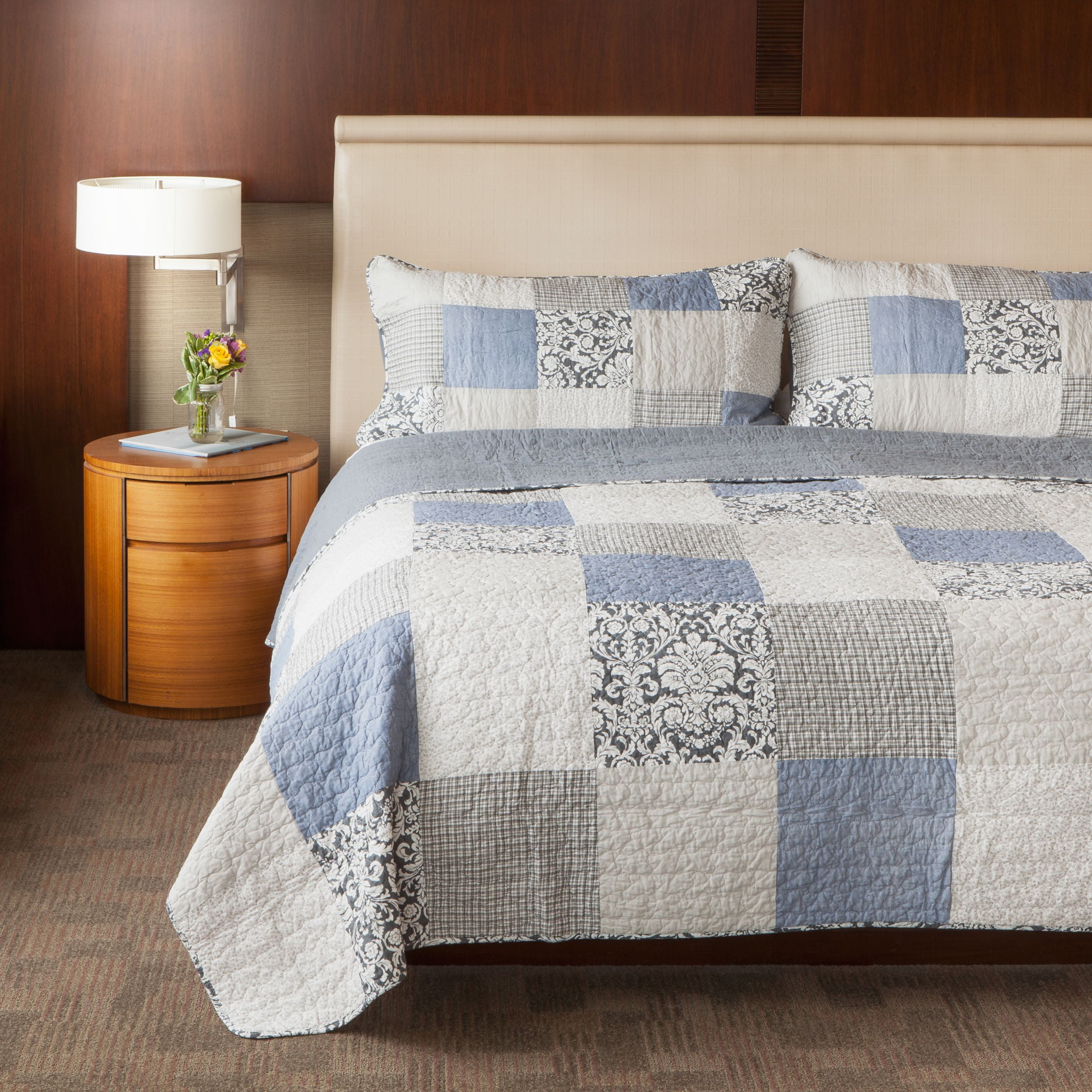 SLPR Sweet Dreams 3Piece Patchwork Cotton Bedding Quilt Set King with 2 Shams Blue Country
