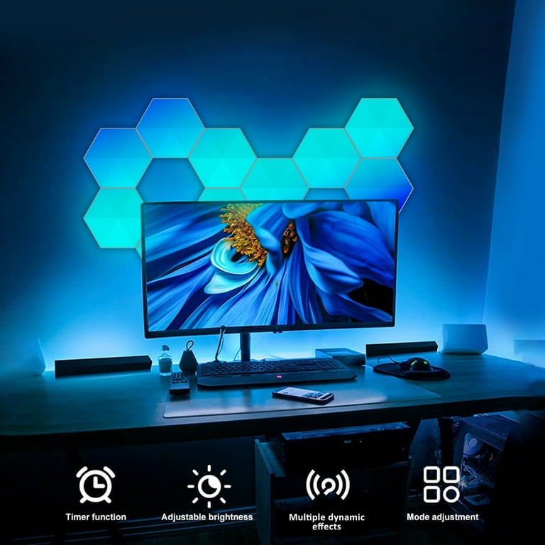 Hexagon LED Wall Lights - 3 Pack Gaming Lights, Smart Modular DIY Honeycomb  Light with APP Remote Control and Music Sync Gaming Setup Lighting Bars