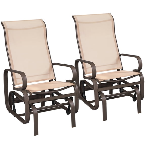 Yaheetech Outdoor Sling Fabric Rocking Glider Chair for Porch, Front Yard, Set of 2, Beige