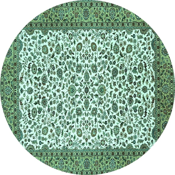 Ahgly Company Machine Washable Indoor Round Persian Turquoise Blue Traditional Area Rugs, 8' Round