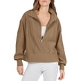 thumbnail image 4 of Lroplie Sweatshirt for Women Women Half Zip Cropped Sweatshirt Casual Quarter Zip Up Rib Knit Pullover 2023 Fall Clothes Womens Tops Brown 2023 M, 4 of 8