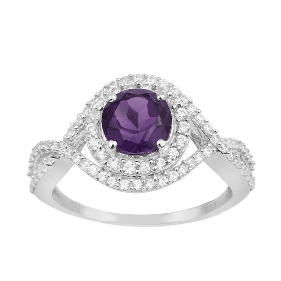 Mooneye 1.50 Ctw Round Shape Amethyst 925 Sterling Silver Solitaire Halo Women Wedding Ring