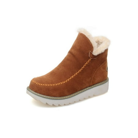 

Woobling Ladies Casual Winter Warm Shoes Round Toe Snow Boots Work Breathable Platform Light Brown 7