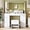 46.06"W-White, variant on Fanral 47" Large Makeup Vanity Desk With Mirror And Lights,Vanity With Rgb Cabinets & Charging Station & Hair Dryer Rack,Pink Vanity