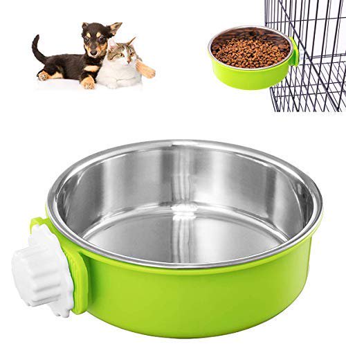 DeaLott Stainless Steel Dog Bowl, Removable Hanging Pet Cage Bowl Large Crate Water Food Feeder