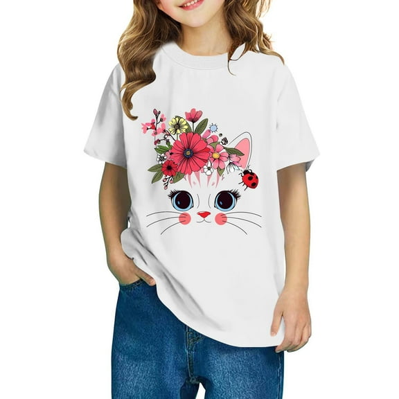 Piuwrlz T-Shirts Tops for Kids Girls Short Sweatshirt Sleeve White Size 3 Years