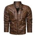 thumbnail image 2 of IYTR Men's Leather Jackets Solid Color Zipper Stand-up Collar Long Sleeve Jacket Casual Baseball Uniform Leather Jacket with Pocket Coffee L, 2 of 4